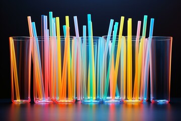 many colorful straws in glass. Generative AI - obrazy, fototapety, plakaty