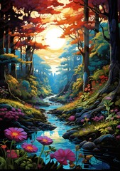 Funky Forest Flow Psychedelic Stream Illustration