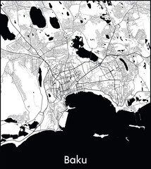 Baku Minimal City Map (Azerbaijan, Asia) black white vector illustration