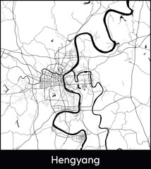 Hengyang Minimal City Map (China, Asia) black white vector illustration