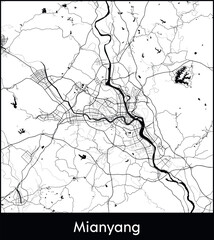 Obraz premium Mianyang Minimal City Map (China, Asia) black white vector illustration