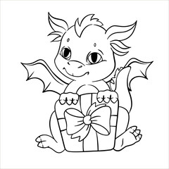 Vector illustration dragon outline black symbol of the year cute baby dragon children's coloring book