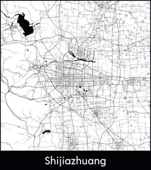 Shijiazhuang Minimal City Map (China, Asia) black white vector illustration