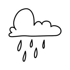 Hand-drawn doodle-style cloud with rain illustration for cards, posters, stickers, and professional design