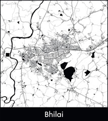 Bhilai Minimal City Map (India, Asia) black white vector illustration