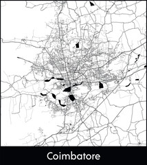 Obraz premium Coimbatore Minimal City Map (India, Asia) black white vector illustration