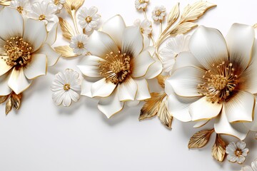 Obraz na płótnie Canvas 3d gold flowers white backgroung.