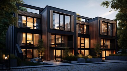 Modern Townhouse Building with Large Windows