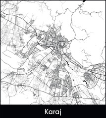 Karaj Minimal City Map (Iran, Asia) black white vector illustration
