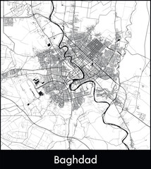 Fototapeta na wymiar Baghdad Minimal City Map (Iraq, Asia) black white vector illustration