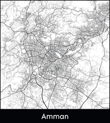 Amman Minimal City Map (Jordan, Asia) black white vector illustration