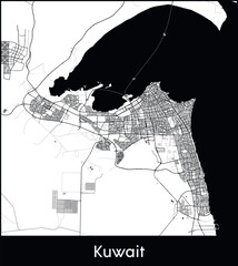 Kuwait Minimal City Map (Kuwait, Asia) black white vector illustration
