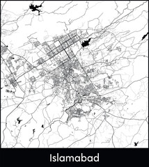 Islamabad Minimal City Map (Pakistan, Asia) black white vector illustration