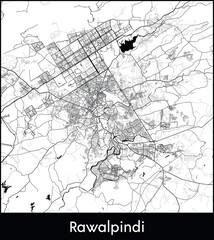 Fototapeta premium Rawalpindi Minimal City Map (Pakistan, Asia) black white vector illustration