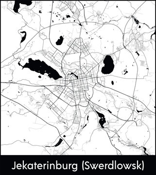 Jekaterinburg Swerdlowsk Minimal City Map (Russia, Asia) black white vector illustration