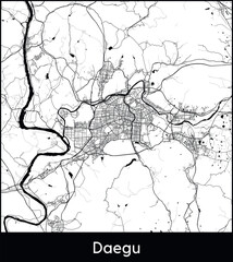 Daegu Minimal City Map (South Korea, Asia) black white vector illustration