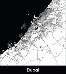 Obraz premium Dubai Minimal City Map (United Arab Emirates, Asia) black white vector illustration