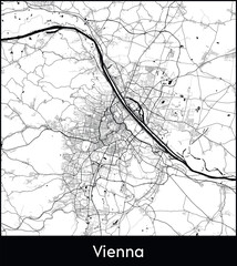 Obraz premium Vienna Minimal City Map (Austria, Europe) black white vector illustration