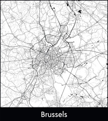 Fototapeta premium Brussels Minimal City Map (Belgium, Europe) black white vector illustration