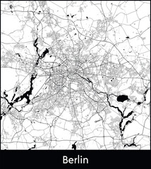 Berlin Minimal City Map (Germany, Europe) black white vector illustration © Kuemin