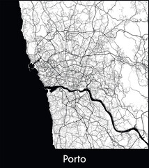 Porto Minimal City Map (Portugal, Europe) black white vector illustration