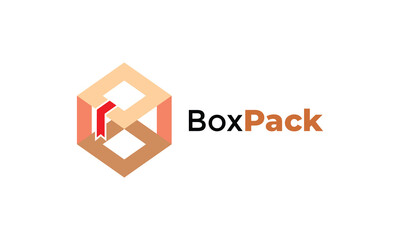Box pack hexagon logo vector color concept emblem symbol industry company secure style cooperation business solid team