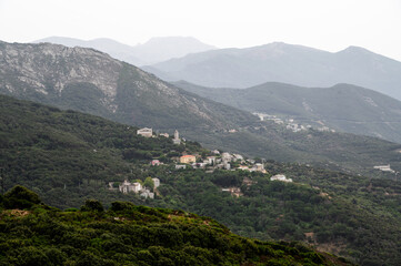 Fototapeta na wymiar View op Cap Corse in Corsica with Luro, Pino, Canari, Alba and Genoese tower