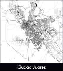 Ciudad Juarez Minimal City Map (Mexico, North America) black white vector illustration