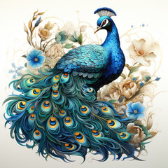 watercolor Peacock clipart, Generative Ai