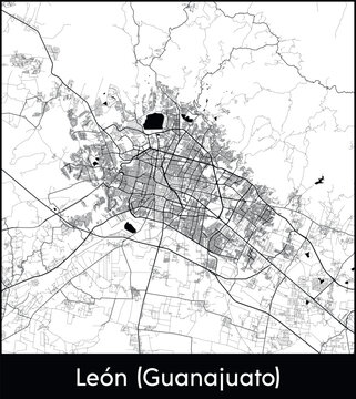 Leon de los Aldama Minimal City Map (Mexico, North America) black white vector illustration