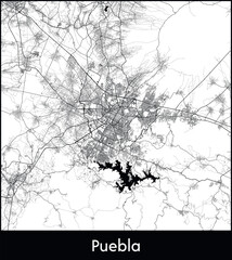 Puebla Minimal City Map (Mexico, North America) black white vector illustration