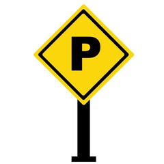 Yellow highway board with information about parking lots or parking areas
