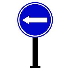 Round blue highway sign indicating right and left road directions