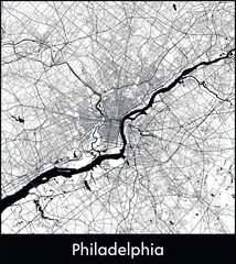 Philadelphia Minimal City Map (United States, North America) black white vector illustration