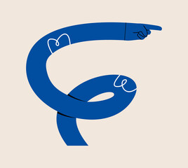 Funny long hand points to empty space. Colorful vector illustration