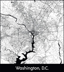 Washington D.C. Minimal City Map (United States, North America) black white vector illustration