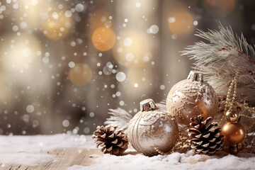 Fototapeta na wymiar christmas decorations on a snow