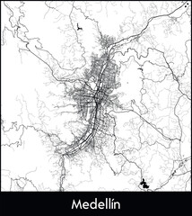 Obraz premium Medellin Minimal City Map (Colombia, South America) black white vector illustration