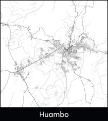 Huambo Minimal City Map (Angola, Africa) black white vector illustration