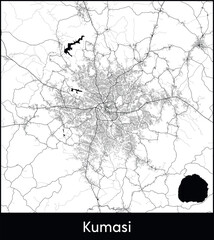 Fototapeta premium Kumasi Minimal City Map (Ghana, Africa) black white vector illustration