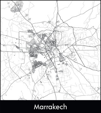 Marrakech Minimal City Map (Morocco, Africa) black white vector illustration
