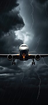 Commercial Airplane Struck By Lightning In Stormy Weather