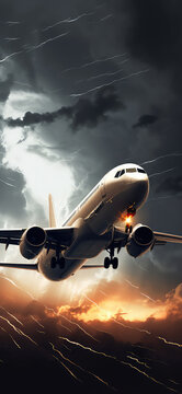 Commercial Airplane Struck By Lightning In Stormy Weather