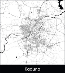 Kaduna Minimal City Map (Nigeria, Africa) black white vector illustration