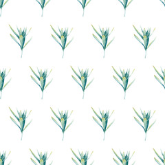 Seamless lavender leaves pattern. Watercolor floral background with green lavender branch and leaves for wrapping paper, wallpaper, textile