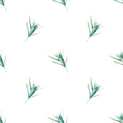 Seamless lavender leaves pattern. Watercolor floral background with green branch and leaves for wrapping paper, wallpaper, textile