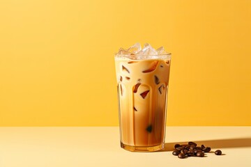 Iced Latte on yellow background.