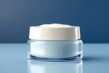 Closeup View Of An Antiaging Cream Jar Set Against Blue Background