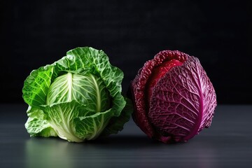 Obraz premium Close Up Of Green And Red Cabbage On Table