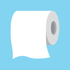 Toilet paper roll vector illustration on blue background. Restroom tissue paper.